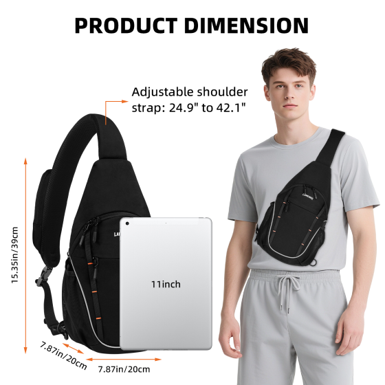 LAIMEIWEE Crossbody Sling Bag for Men & Women, Water-Resistant Chest Pack with RFID Blocking, Lightweight Travel Backpack with 11" iPad Compartment, Ideal for Hiking, Commuting, Outdoor Activities